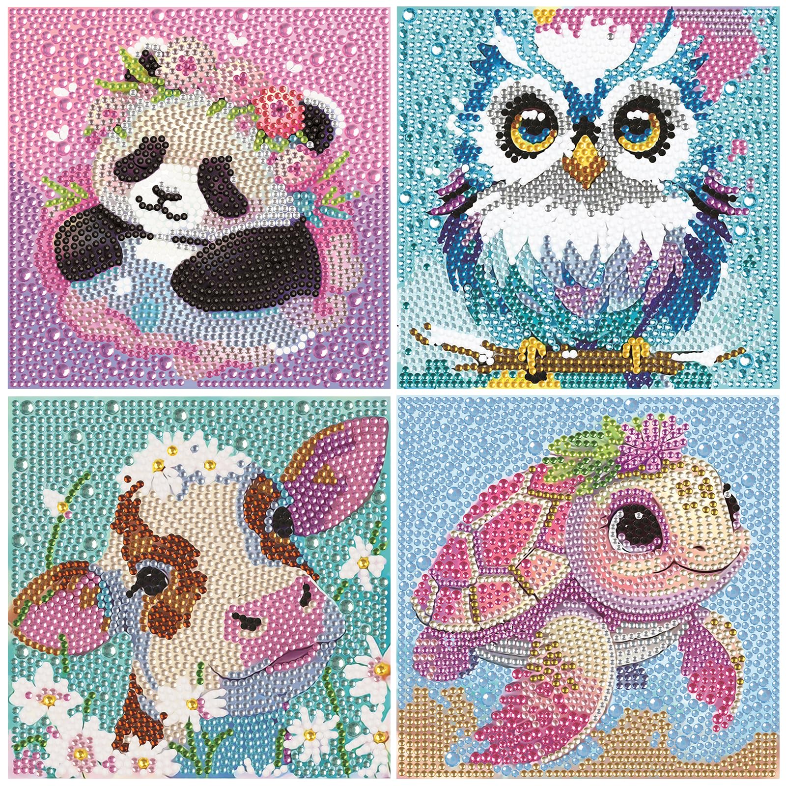 RLXMARTD 4 Pack 5D Cartoon Diamond Painting Kits for Kids Animal Diamond Mosaic Art Kits,15X15CM Full Drill Gem Painting for Boys,Girls - Image 2