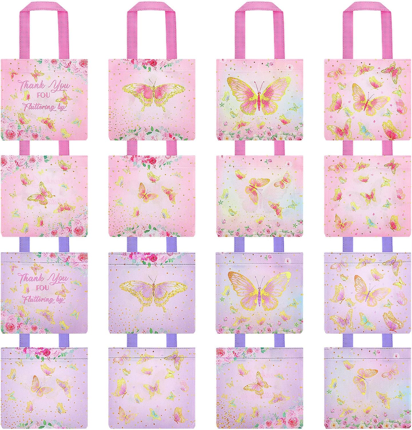 24 Pack Butterfly Gift Bags Pink and Purple Reusable Totes
