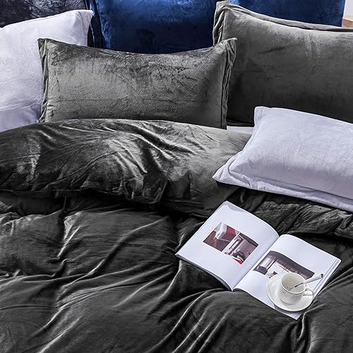 Miniatura 6 de NTBAY Juego de funda de edredón de terciopelo para cama individual, 3 piezas con cierre de cremallera, funda de edredón de franela, negro