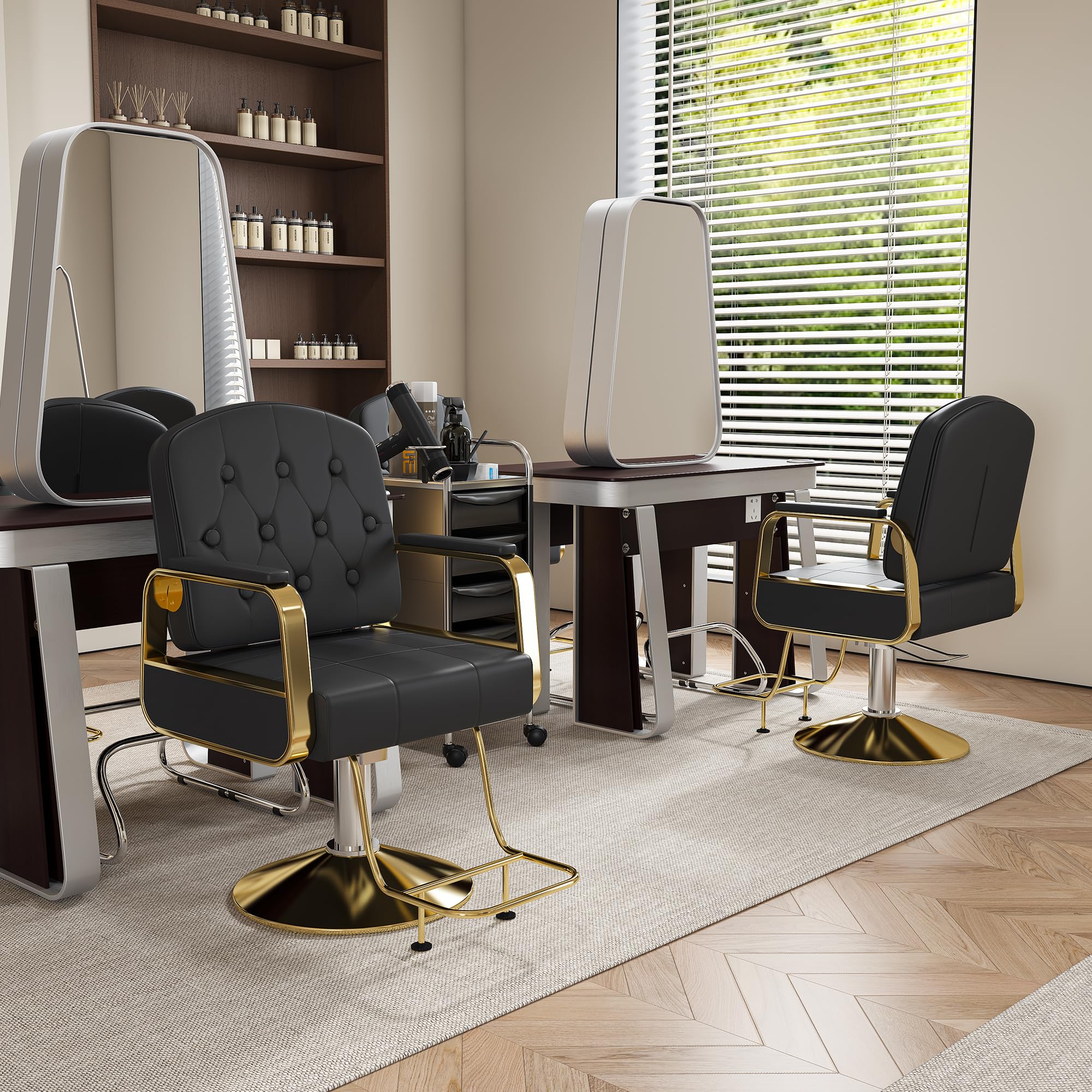 Salon Chair for Hair Stylist Hydraulic, Non-Tilting Backrest, Tufting