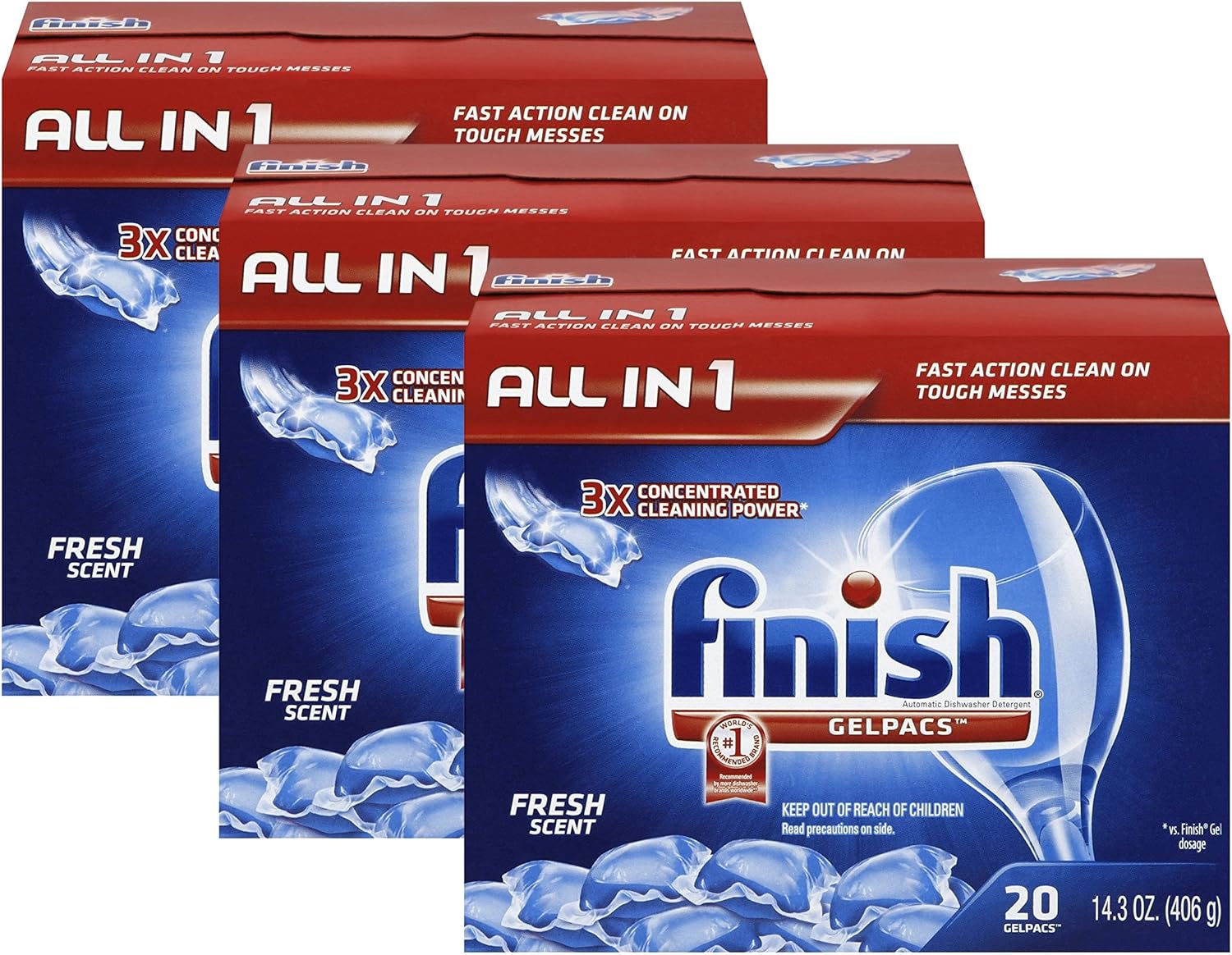Finish All In 1 Gelpacs, Fresh 20 Tabs, Dishwasher Detergent Tablets