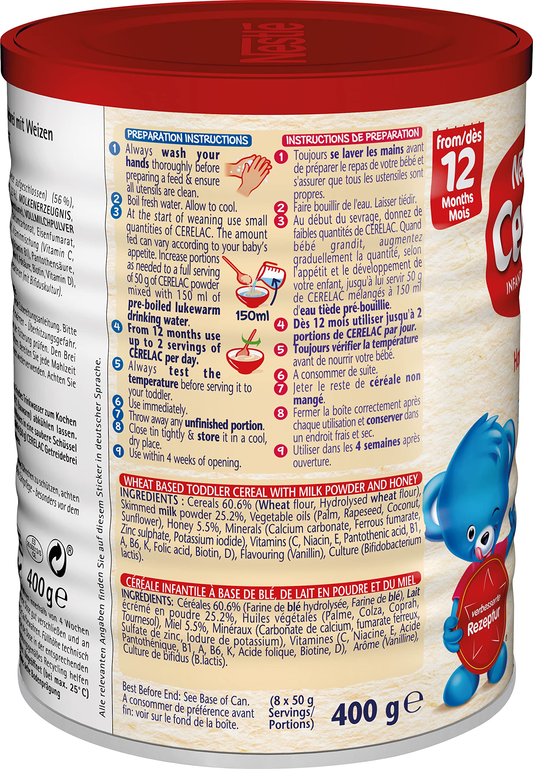 Nestlé CERELAC Milch-Getreidebrei mit Honig – die weltweite Nr. 1 der Babybreie, ab dem 12. Monat, 6er Pack (6 x 400g)