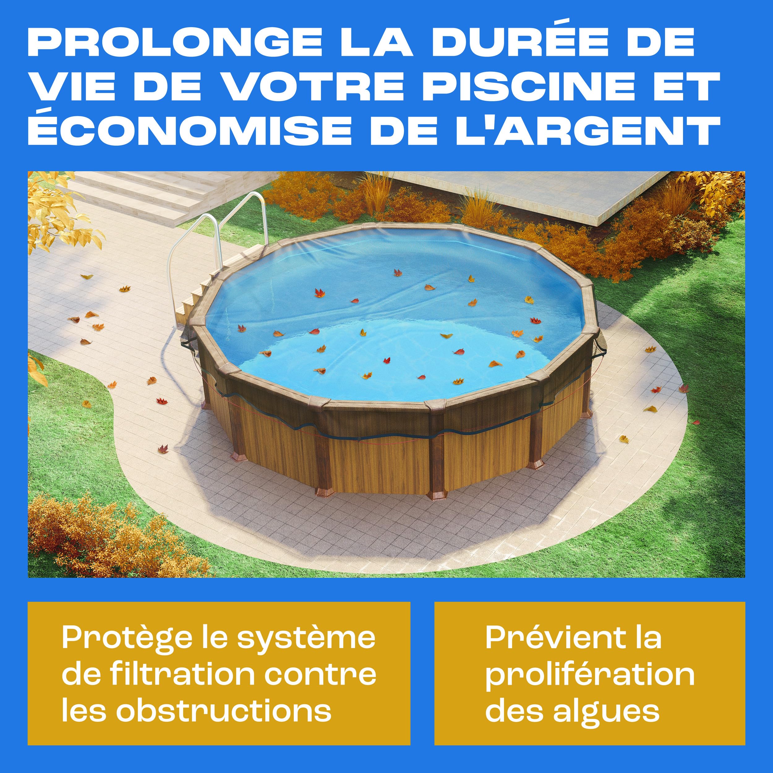 Yankee Filet à Feuilles pour Piscine Ronde - Maille 0,4 cm | Bâche de Protection Piscine Hors Sol | Empêche Feuilles & Débris | Filet Durable Anti-Colmatage (690-730 cm (Ø850cm))