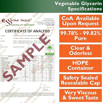Vegetable Glycerin - 1 Pint - VG from RSPO Sustainable Palm - Non GMO - Kosher - USP - Food Grade - Kosher - Halal Acceptable - Pharmaceutical Grade - Safety Sealed Resealable HDPE Container