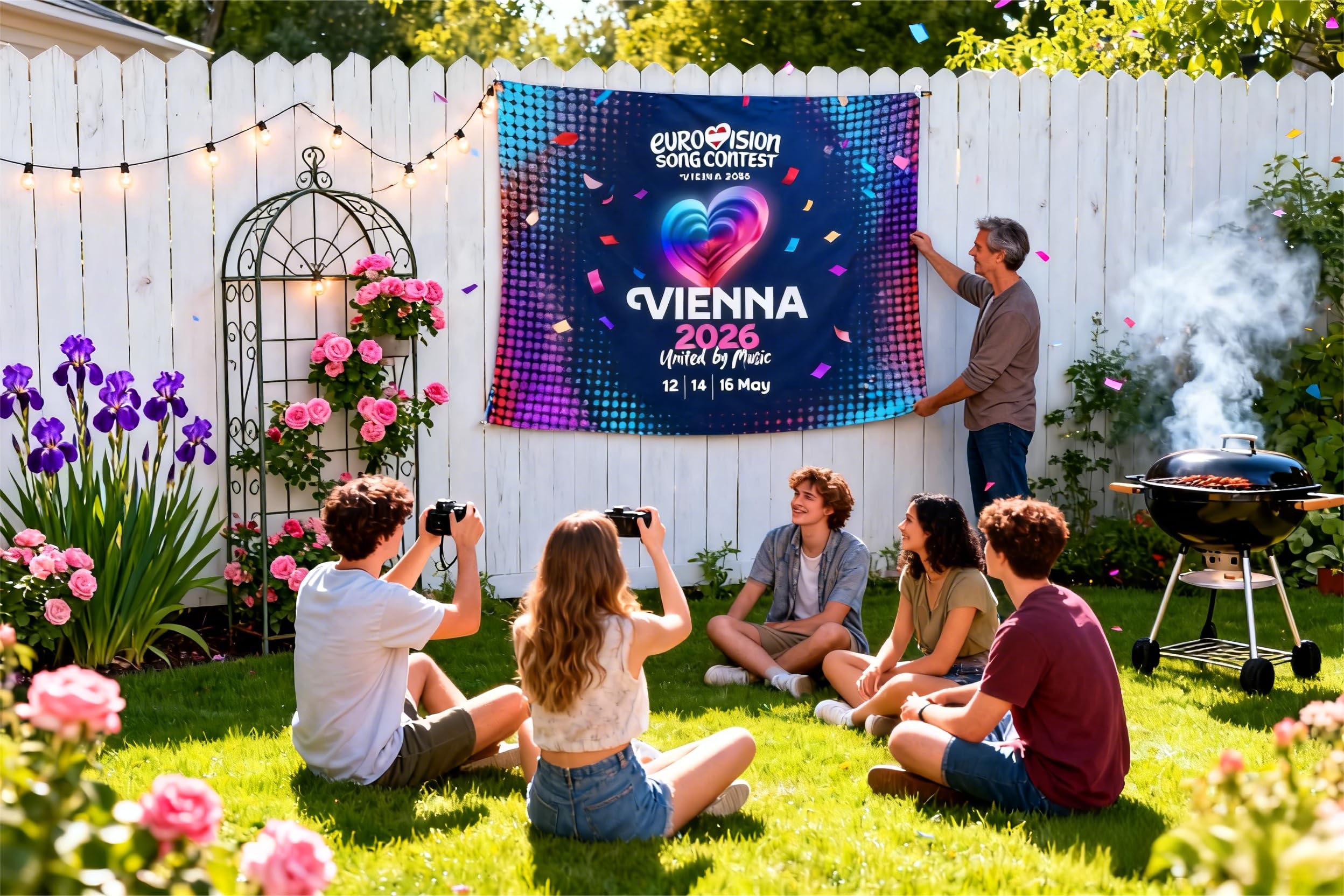 Eurovision Song Contest 2026 Vienna Party Decorations, Flag Banner, Eurovision 2026 Celebration Themed Decor for Home, Garden, Bar, Street (90 * 150cm) — view 4