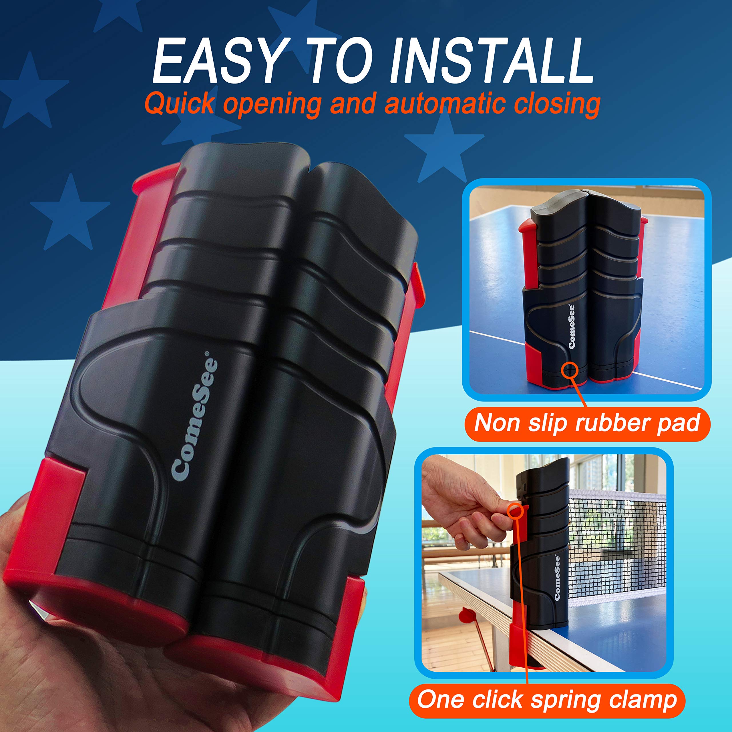 Comesee Red de ping pong retráctil para cualquier mesa, redes de tenis de mesa y equipo de postes para reemplazo (negro)