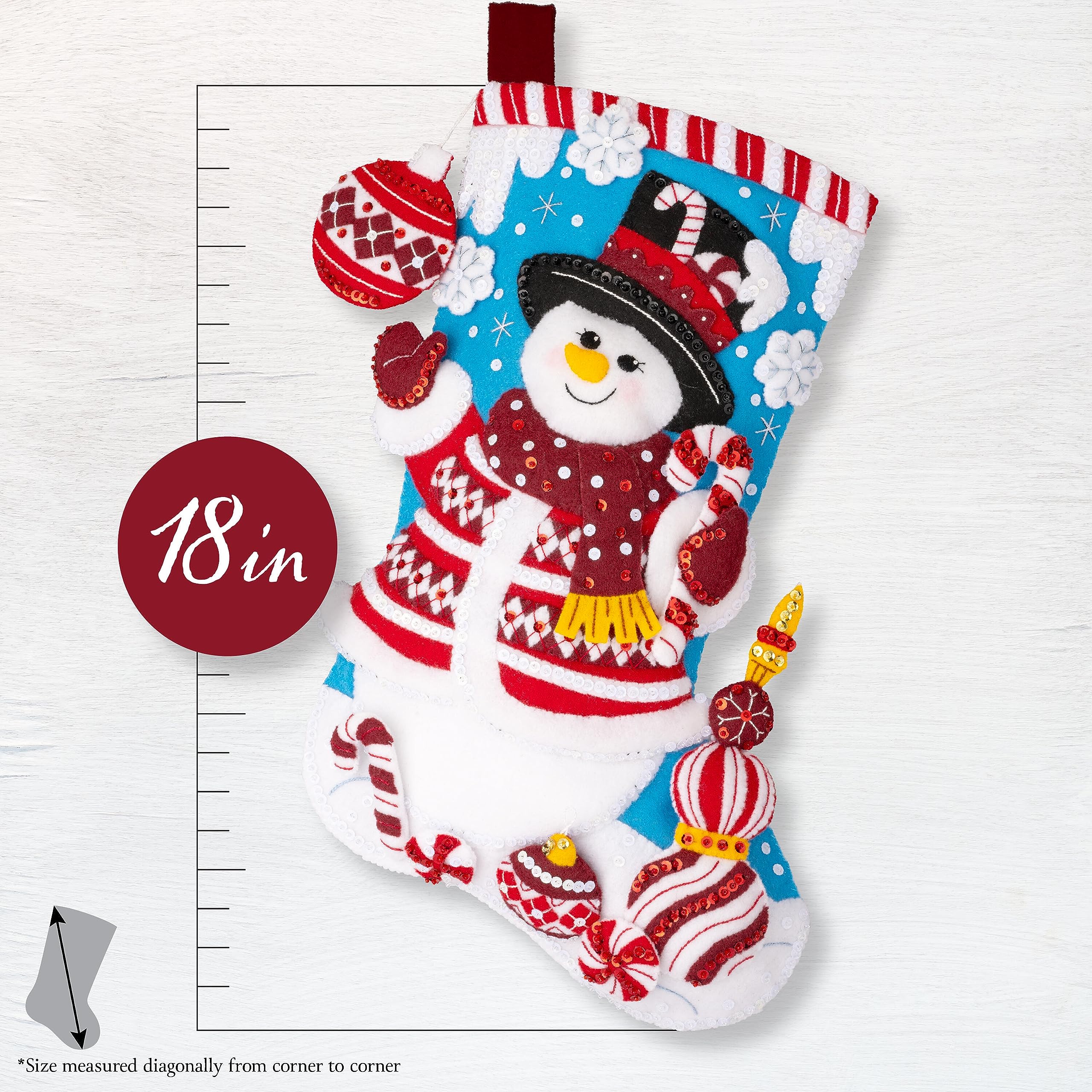 Bucilla Felt Stocking Applique Kit 18" Long-Peppermint Snowman 89610E