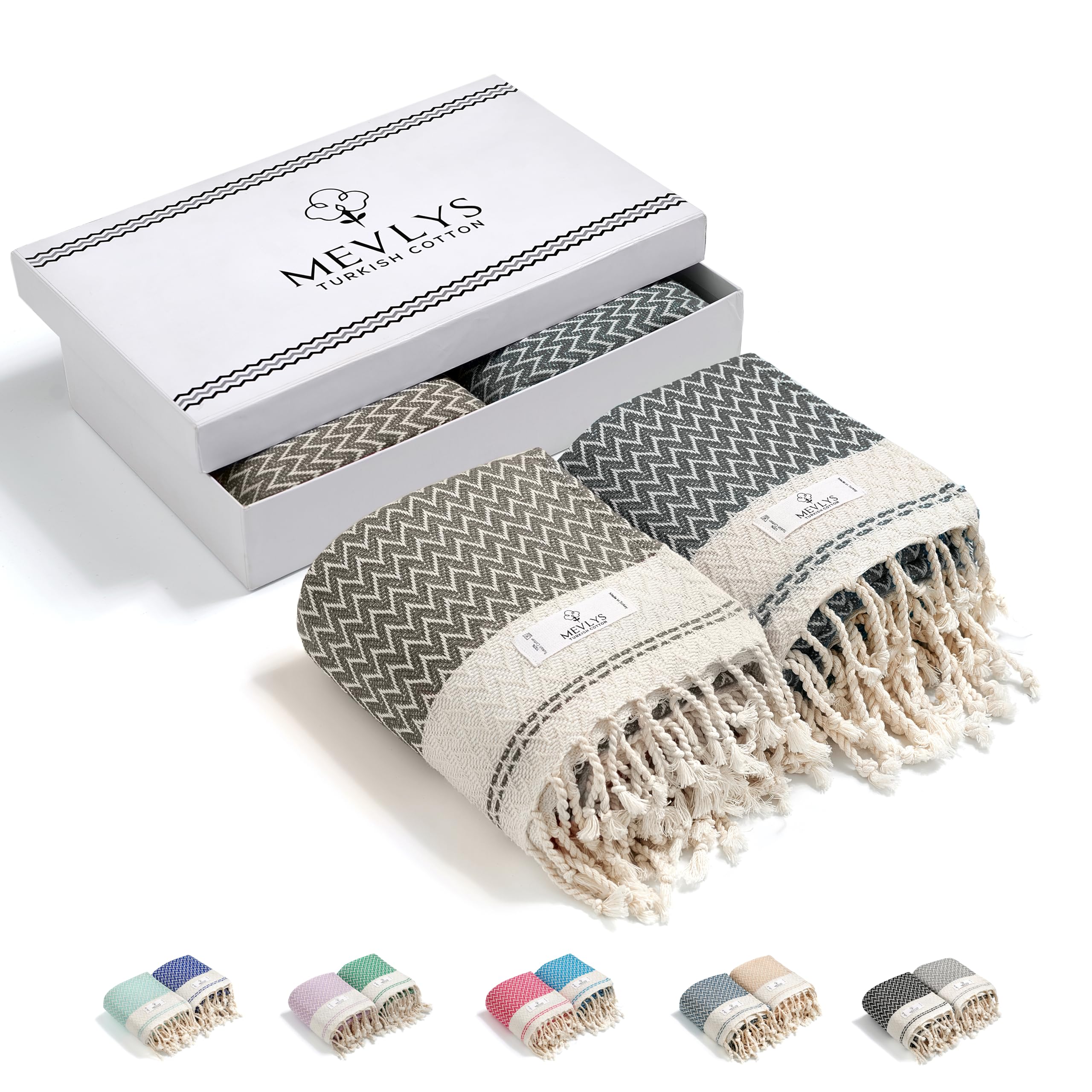 MEVLYS Saunatuch Hamamtuch [2er Pack] Saunahandtuch Strandtuch Badetuch Duschtuch Strandhandtuch Picknickdecke Baumwolle Extra Leicht Damen&Herren (Latte/Anthrazit)