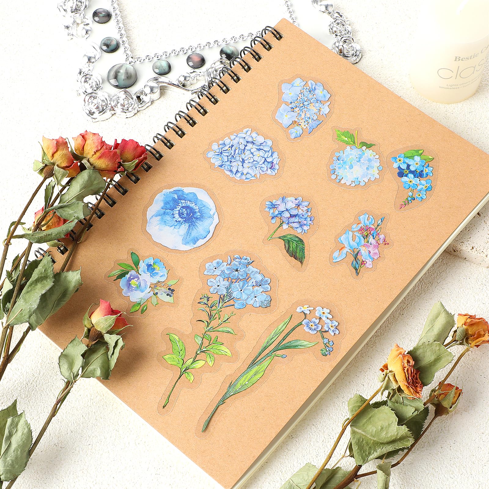 Scrapbooking-stickers, 100 Stuks, PET Transparante Plantenstickers Kleurrijke Bloemenstickers