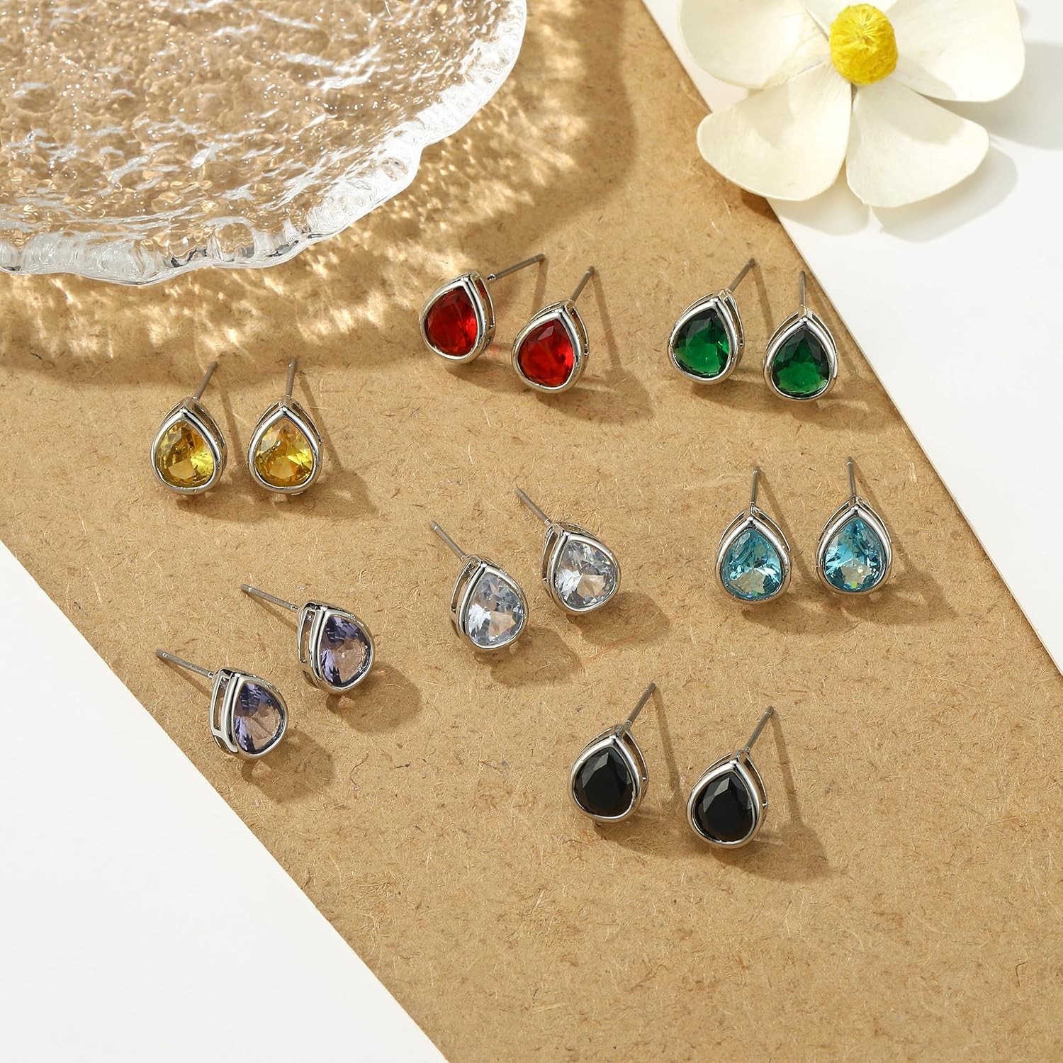 7 Pairs Teardrop Stud Earrings Set-Lightweight Bohemian Glitter Pierced Earrings-Multicolored Cubic Zirconia Hypoallergenic Studs Earrings for Women - Image 4