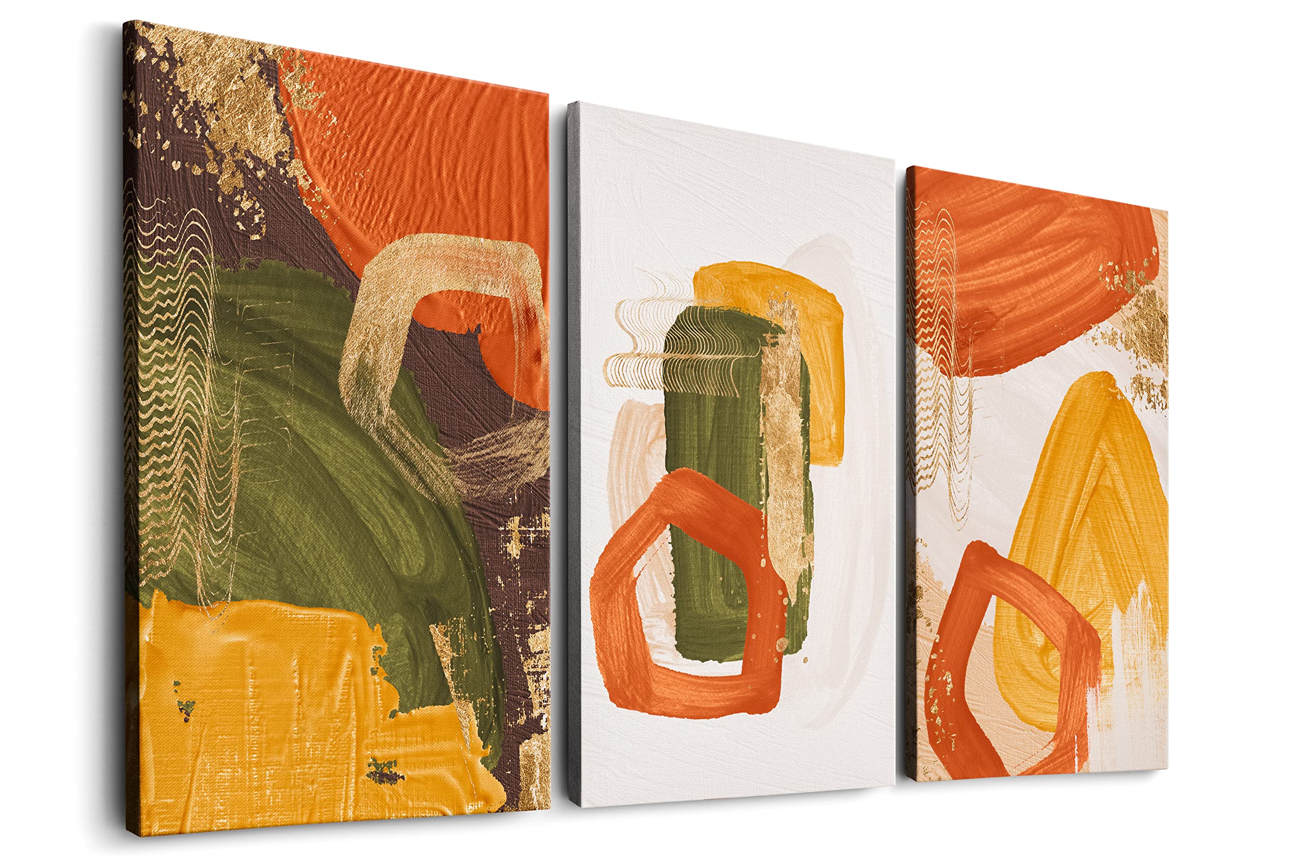 Dark Green White 3 Pieces Mid Century Canvas Framed Wall Art Set Boho Minimalist Wall Decor Abstract Paintings Neutral Poster Set Modern Framed Posters for Living Room Bedroom and Bathroom , Ready to