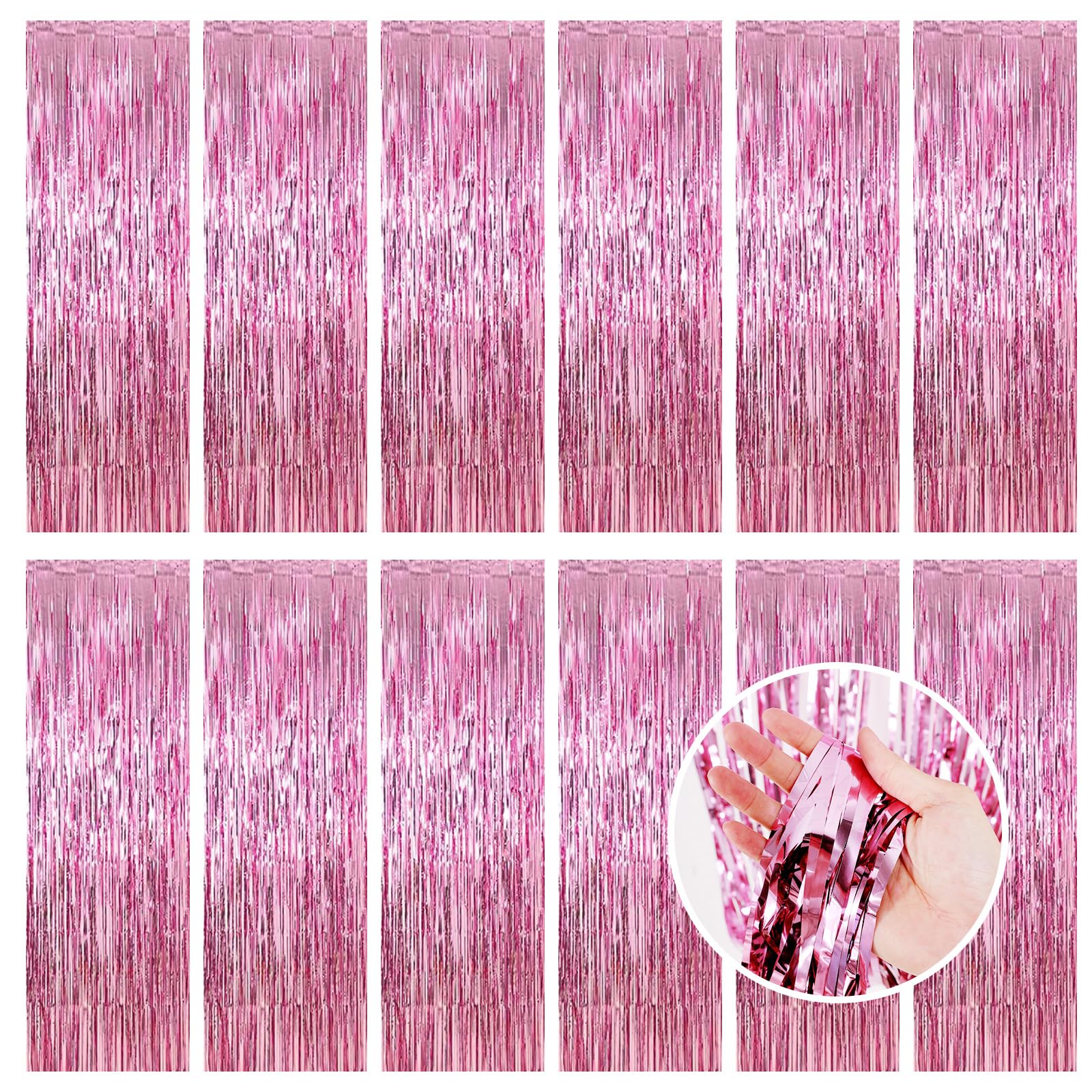 Lot de 12 rideaux à franges en feuille d'aluminium métallique à suspendre pour anniversaire, mariage, fête de Noël - 1 x 2,5 m - Rose métallisé