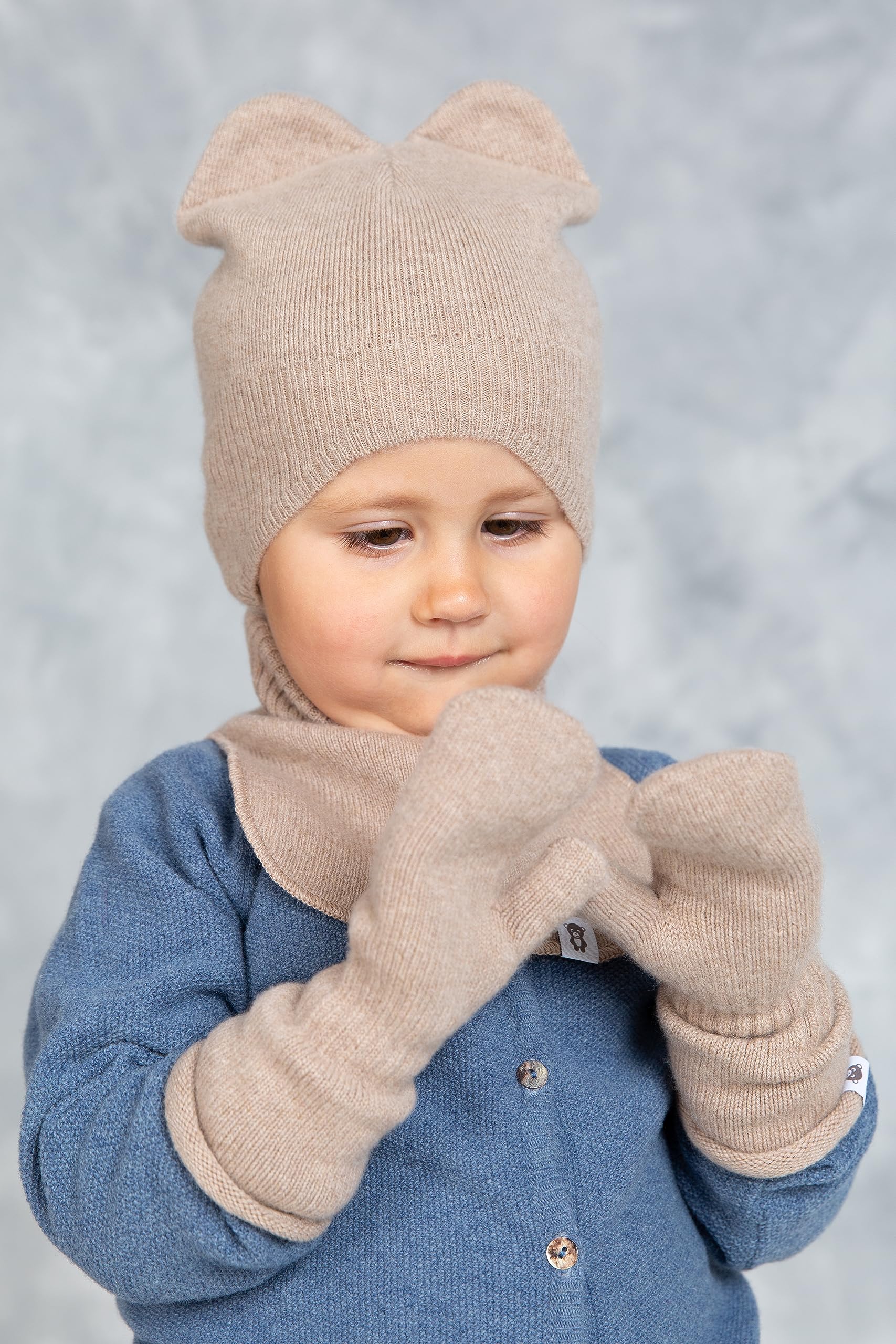 Einlagig Gestrickte Kindermütze aus Merino und Kaschmirwolle für Kleinkind, Superweiche, Warme Mütze für Jungen und Mädchen 1-8 Jahre, Farbe Beige, Grau, Rosa