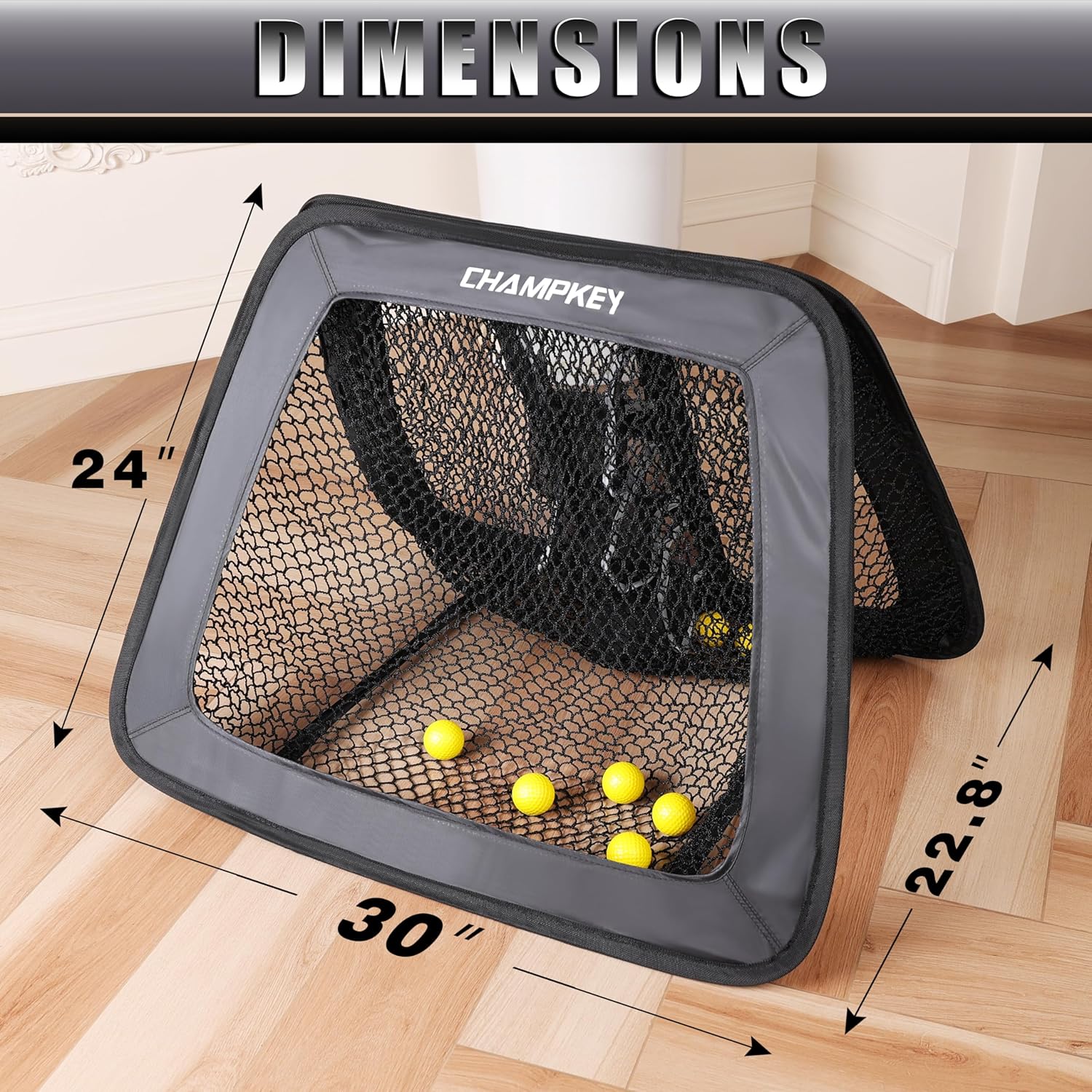 CHAMPKEY Double -Sided Golf Chipping Net with Mat and 12 Foam Balls - Professional Golf Practice Net Ideal for Indoor and Outdoor Training