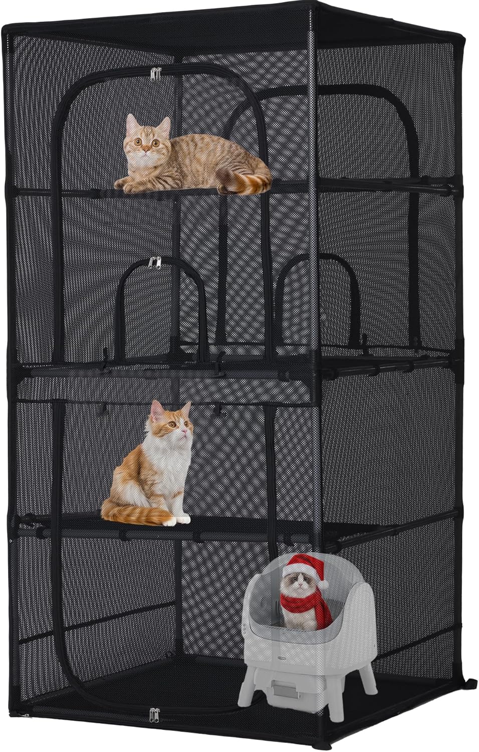 Rockever 4 Tiers Catio Outdoor Cat Enclosure, 61.4" Cat Cage with Window Acess, Indoor Outdoor Cat House for Multiple Cats, Large Cat Patio 6 Doors with Waterproof UV-Resistant Roof