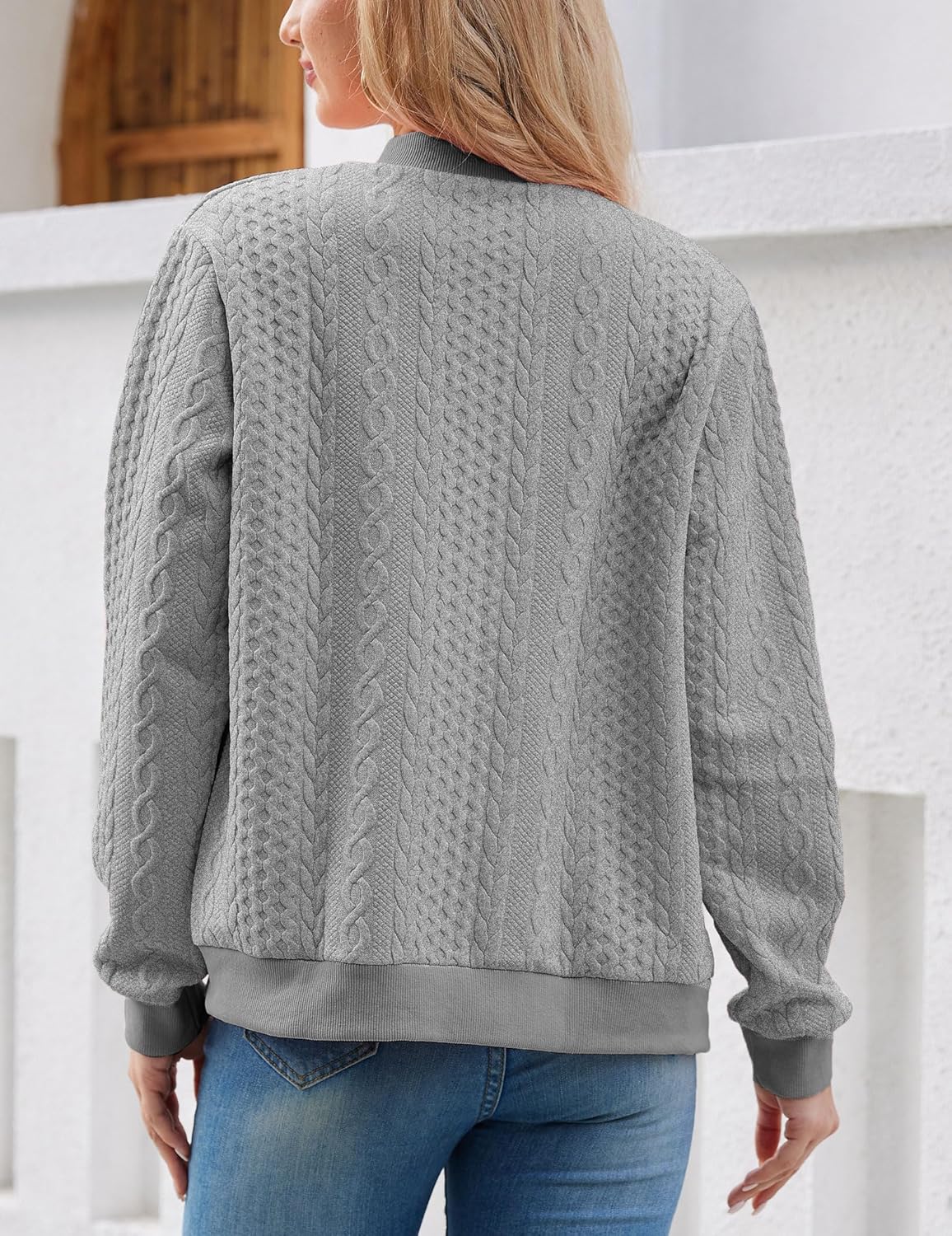 Larmliss Women's Zip Up Cardigan Sweater Hoodies Long Sleeve Jacket Crewneck Casual Outerwear Spring Fall Trendy Coat Outfits - Image 7