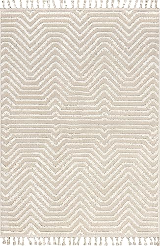 Miniatura 2 de nuLOOM Briallyn - Alfombra moderna con borlas, 4 x 6 pies, color beige