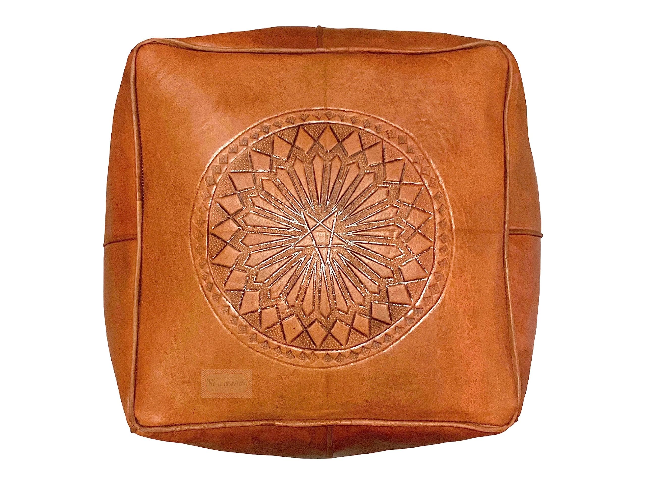 Moroccan leather pouf, Cube Ottoman pouffe, Leather Stool, Square footstool, 100% Leather, Moroccan Pouffe - Unstuffed (Hazelnut Brown)