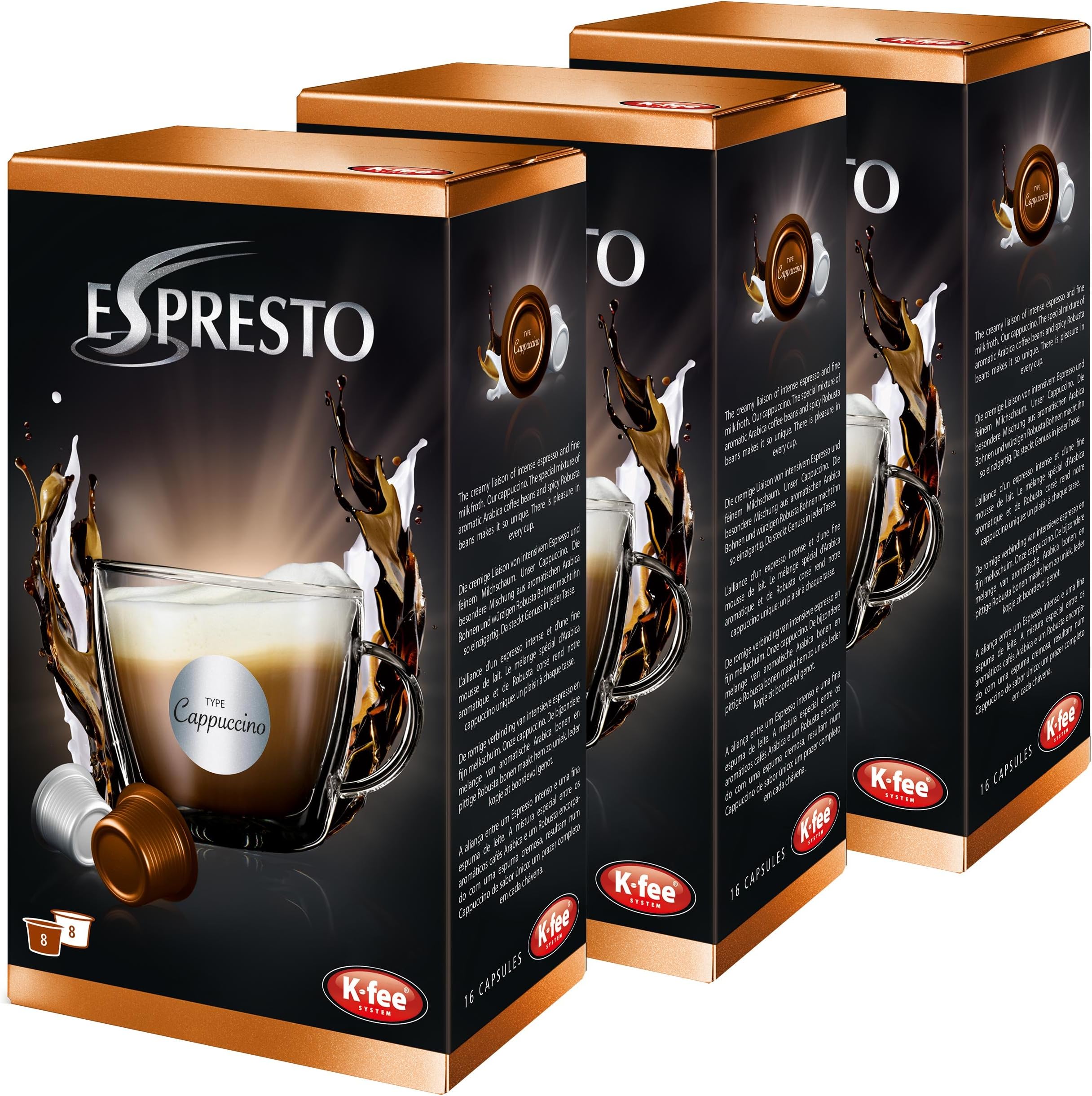 K-Fee Espresto Cappuccino, Espresso, Coffee, Arabica, Set of 3, 3 x 16 Capsules, 24 servings