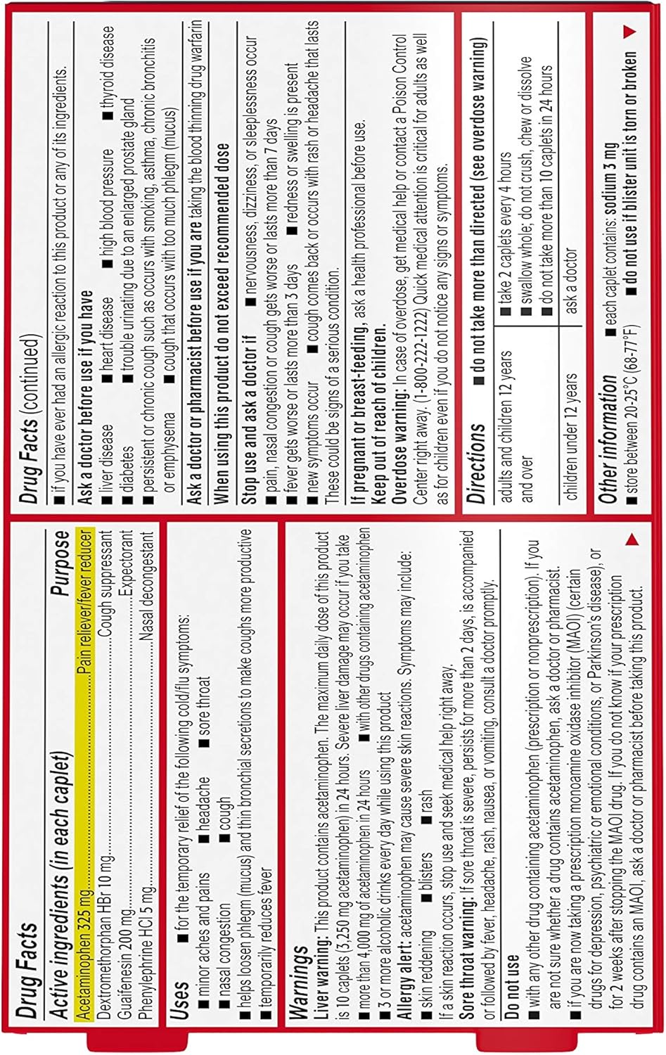 Tylenol Cold + FLU Multi-Action Day Caplets, Pack of 2 : Health & Household