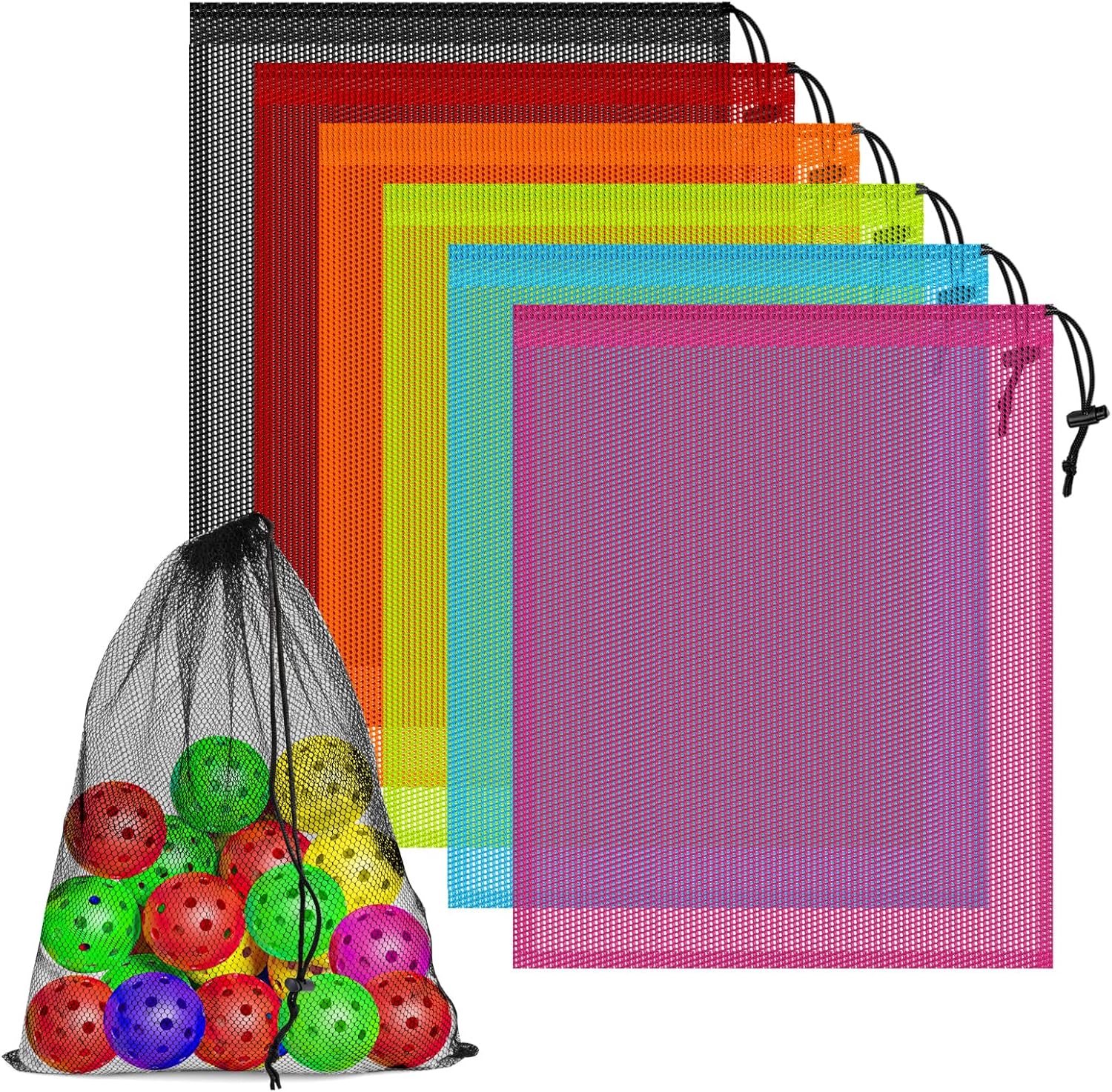 6-Pack Multi-Color Drawstring Mesh Bags for Gym, Laundry & Toys