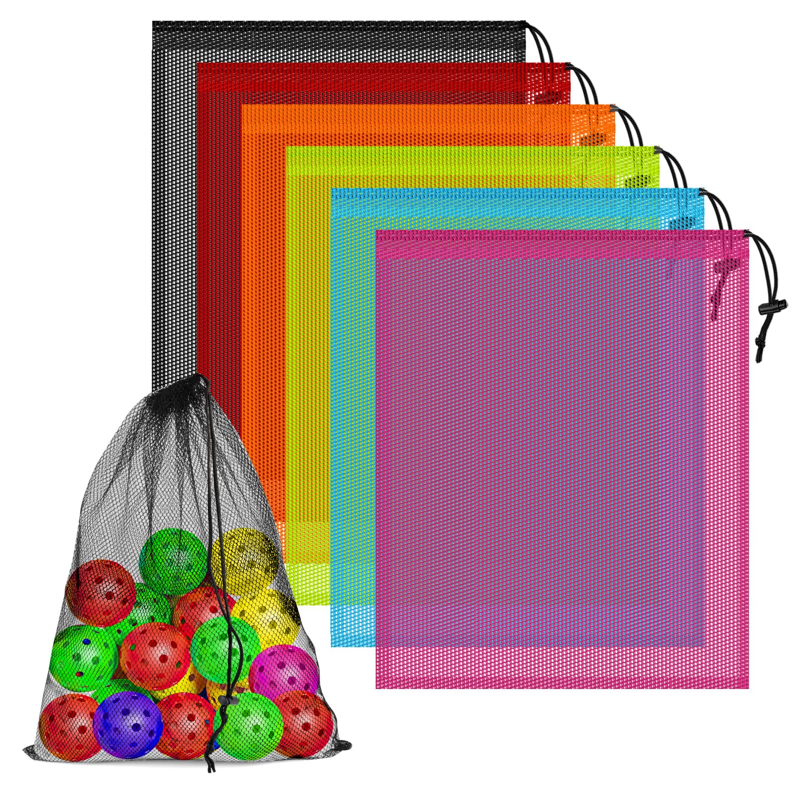 6PCS Multicolor Mesh Bag Drawstring, 14 x 17 Inch Net Bag with Lock, Multipurpose Storage Bags for Gym, Laundry, Balls, Beach and Toys
