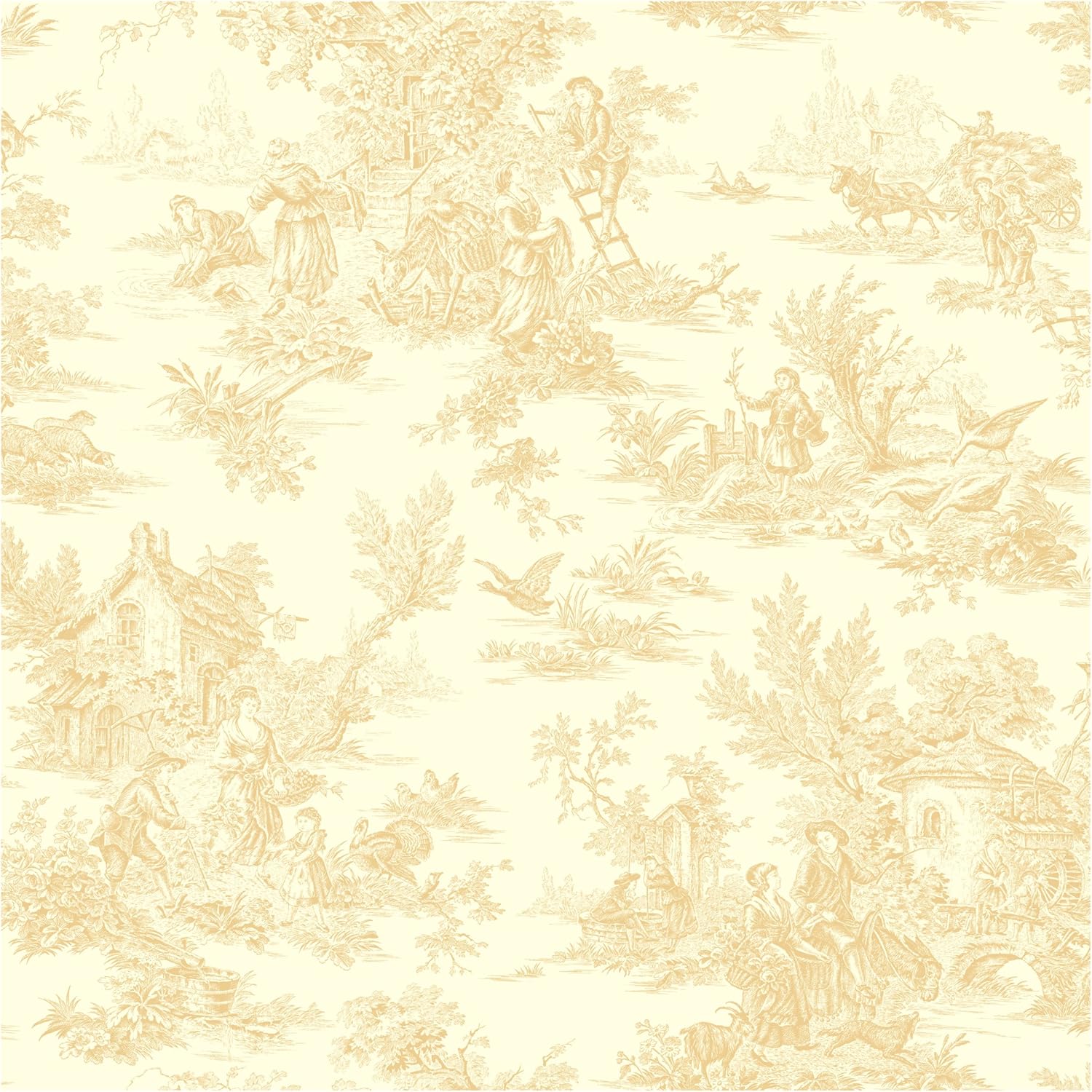 York Wallcoverings AT4234 Ashford Toiles Champagne Toile Prepasted Wallpaper, Cream/Beige