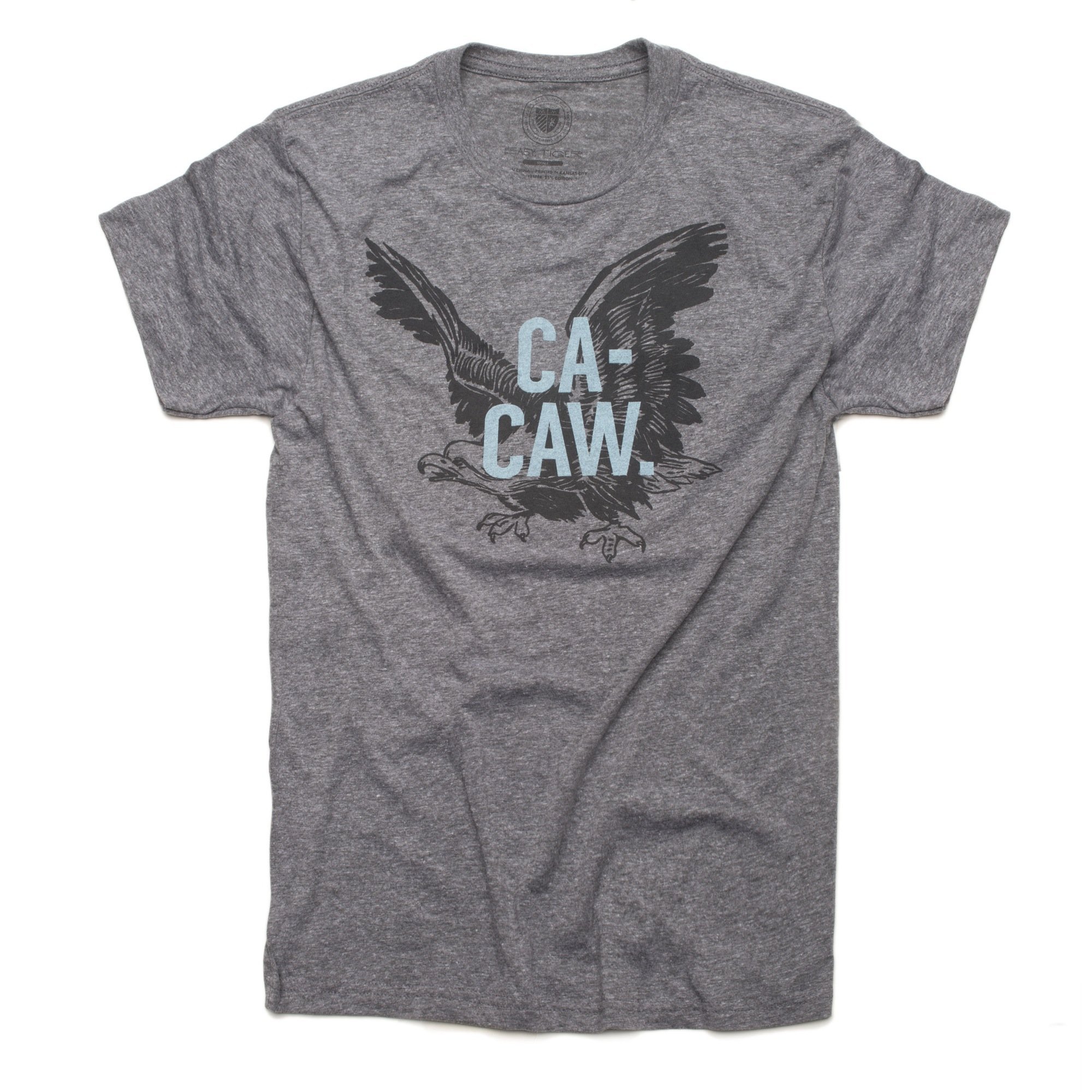Easy Tiger Unisex Crew Neck T-Shirt, Grey Ca-Caw with Eagle (Small)