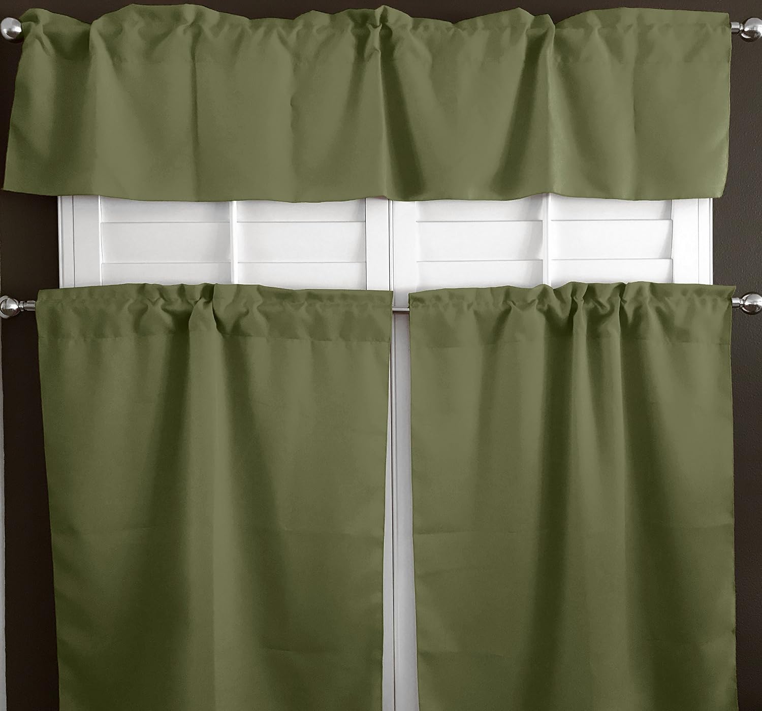 lovemyfabric 100% Polyester Polin Solid 3 Piece Kitchen Curtain Tier/Valance Window Treatment Set (Lavender)