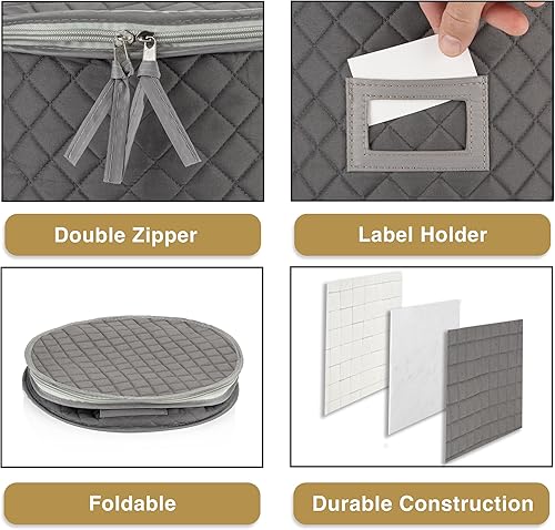 Miniatura 3 de Estuche de almacenamiento de China - Estuche acolchado para platos de cena - 12 pulgadas de diámetro x 7 pulgadas de altura - Gris - Incluye 12