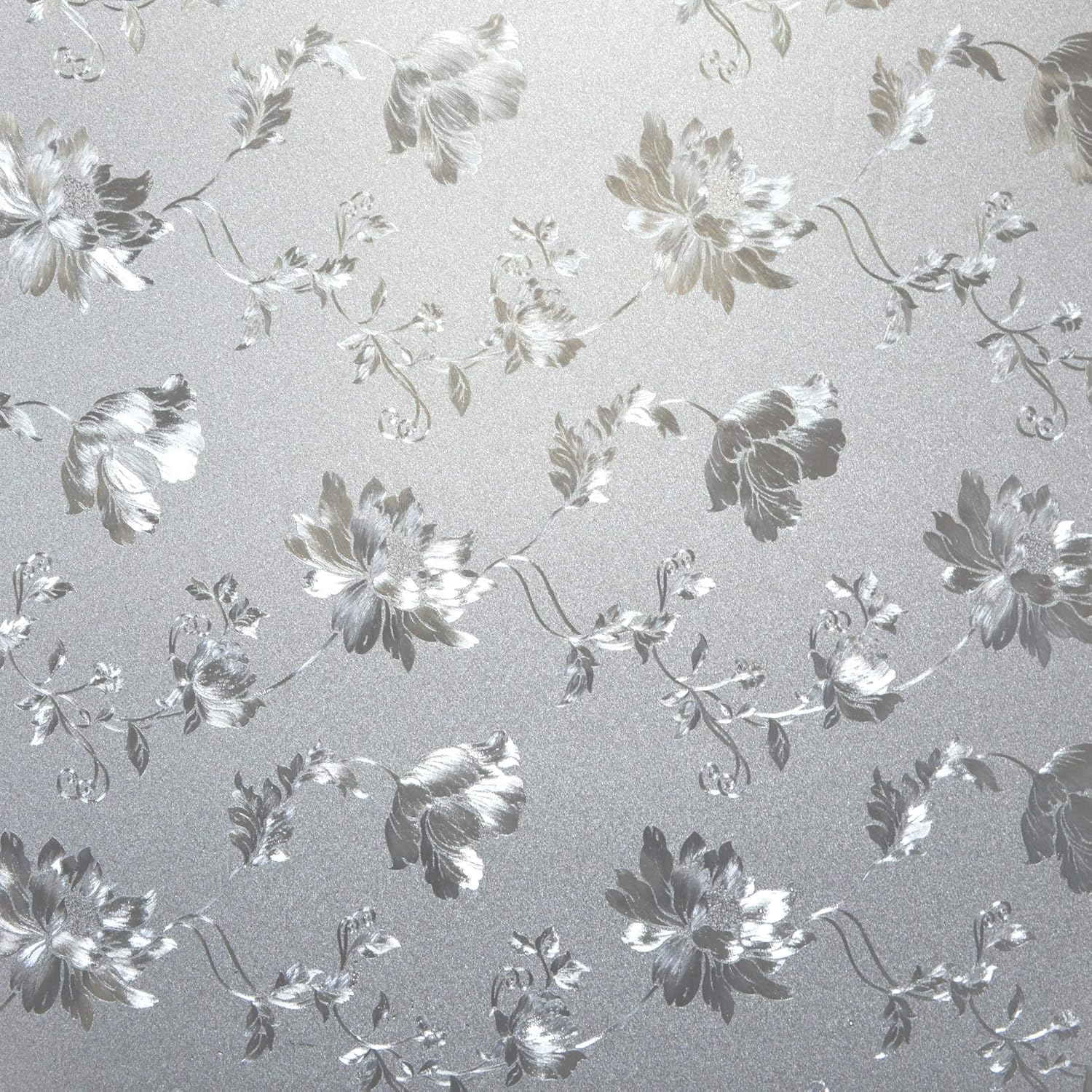 Designer Floral Glass Privacy Window Film, Self Static Adhesive Cling, 35.5 inches by 72 inches