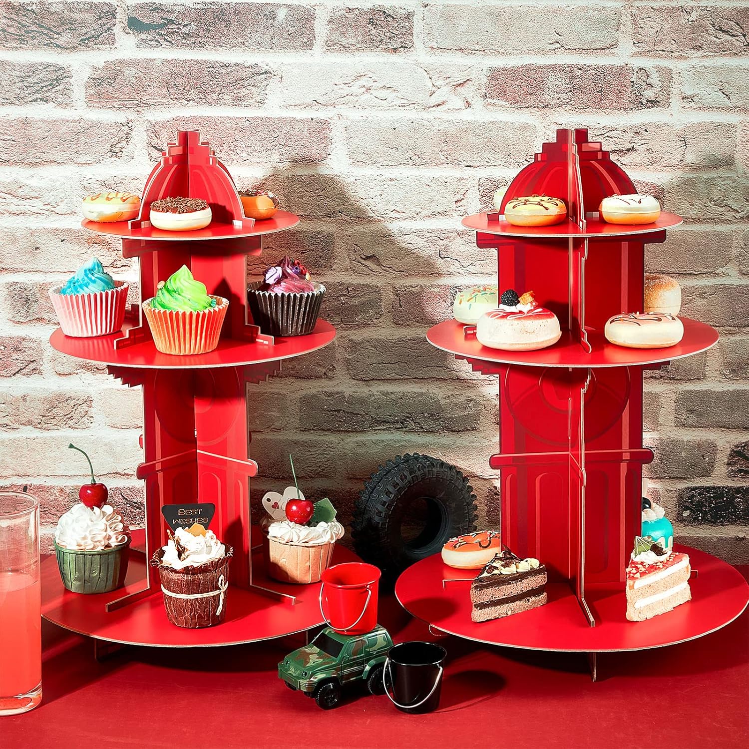 Fire Hydrant Cupcake Holder 2 Pieces 3 Tier Fire Hydrant Cupcake Stand Fighter Theme Holder Stand Truck Birthday Party Supplies Party Decor Decorations