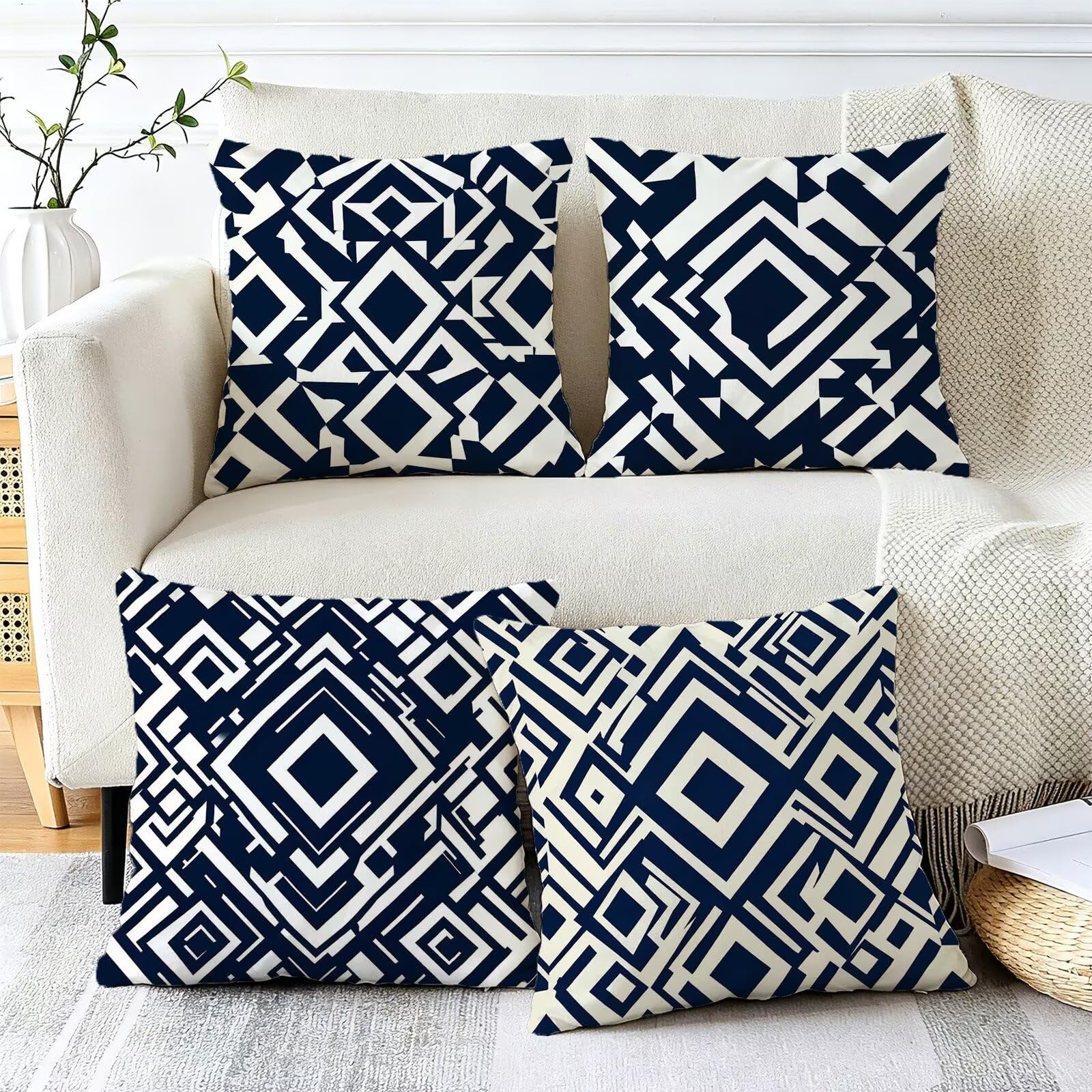 Niebieska poszewka na poduszkę 65 x 65 cm zestaw 4 poduszek outdoorowych