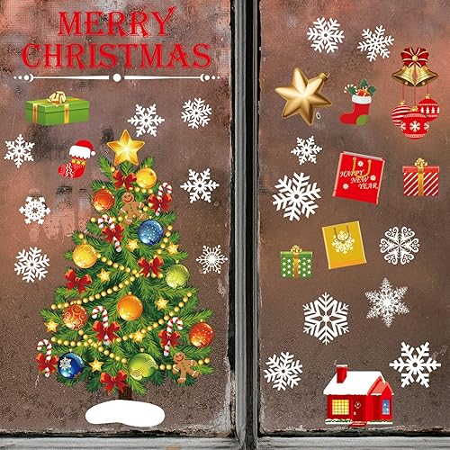 Miniatura 5 de Pegatinas estáticas para ventana de Navidad, decoración de árbol de Navidad, copos de nieve, calcomanías de vinilo removibles, suministros de fiesta