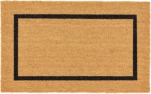 Miniatura 9 de mDesign Felpudo rectangular de fibra de coco y goma con fibras naturales para uso en interiores o exteriores, diseño neutro, borde a rayas