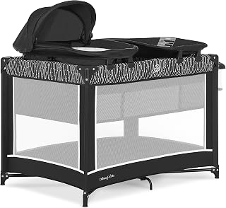 Lilly Deluxe-Playard in Black & White with Full Bassinet, Changing Tray and Infant Bassinet | with Canopy | Waterproof Fabric | JPMA Certified | Lightweight