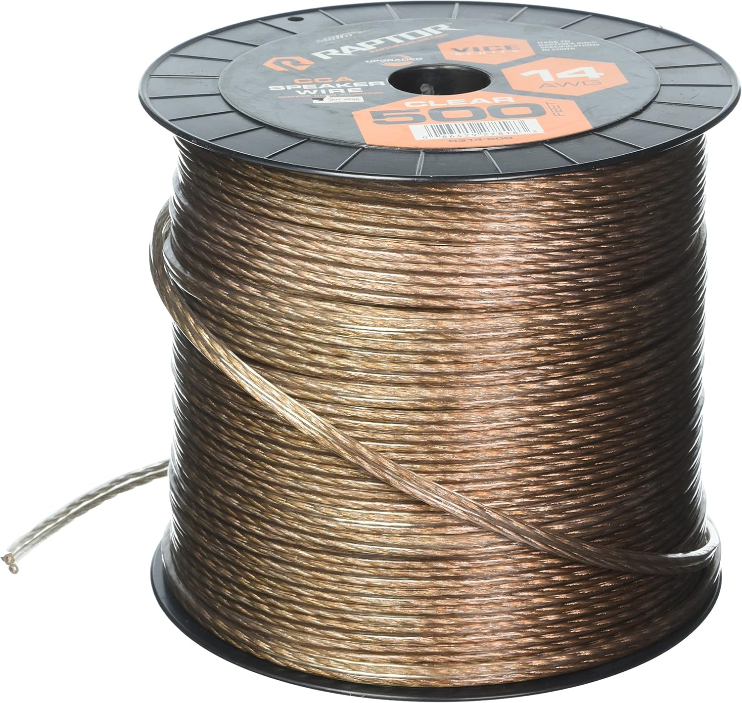 Raptor R314-500 14-Gauge 500-Feet Vice Series Copper Clad Aluminum Construction Speaker Wire - Clear