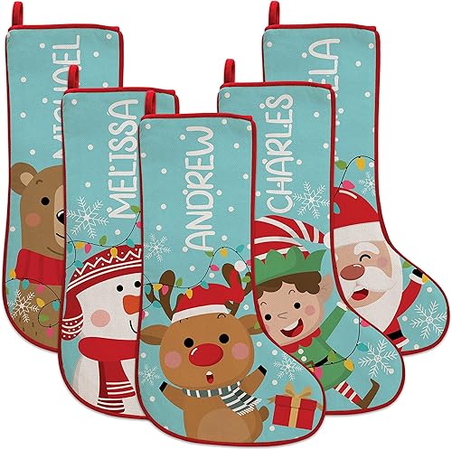 Be Burgundy Medias de Navidad personalizadas para niños, medias personalizadas con nombre, paquete de 5  6 diseños, 19 pulgadas  Muñeco de nieve,