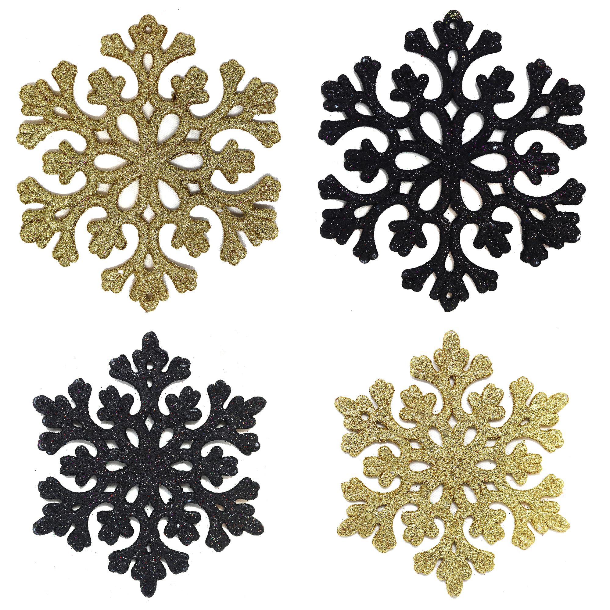 28pk Black Gold Christmas Baubles for Tree Decorations - Holiday Xmas Shatterproof Plastic Ball Ornaments, Icicles and Snowflakes Set