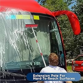 DSV Standard Window Squeegee, 2-in-1 Window Cleaner with 55 Extension Poles, Window Washing Kit, Glass Door Cleaner, Multi-Use Car Windshield Cleaning Tool with Long Handle for High Outdoor Windows