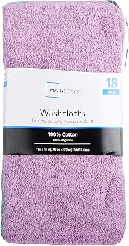 Mainstay MAIN STAYS 18 Pack Assorted Cotton Terry Thin Washcloths Rags Yellow, White, Lime, Violet