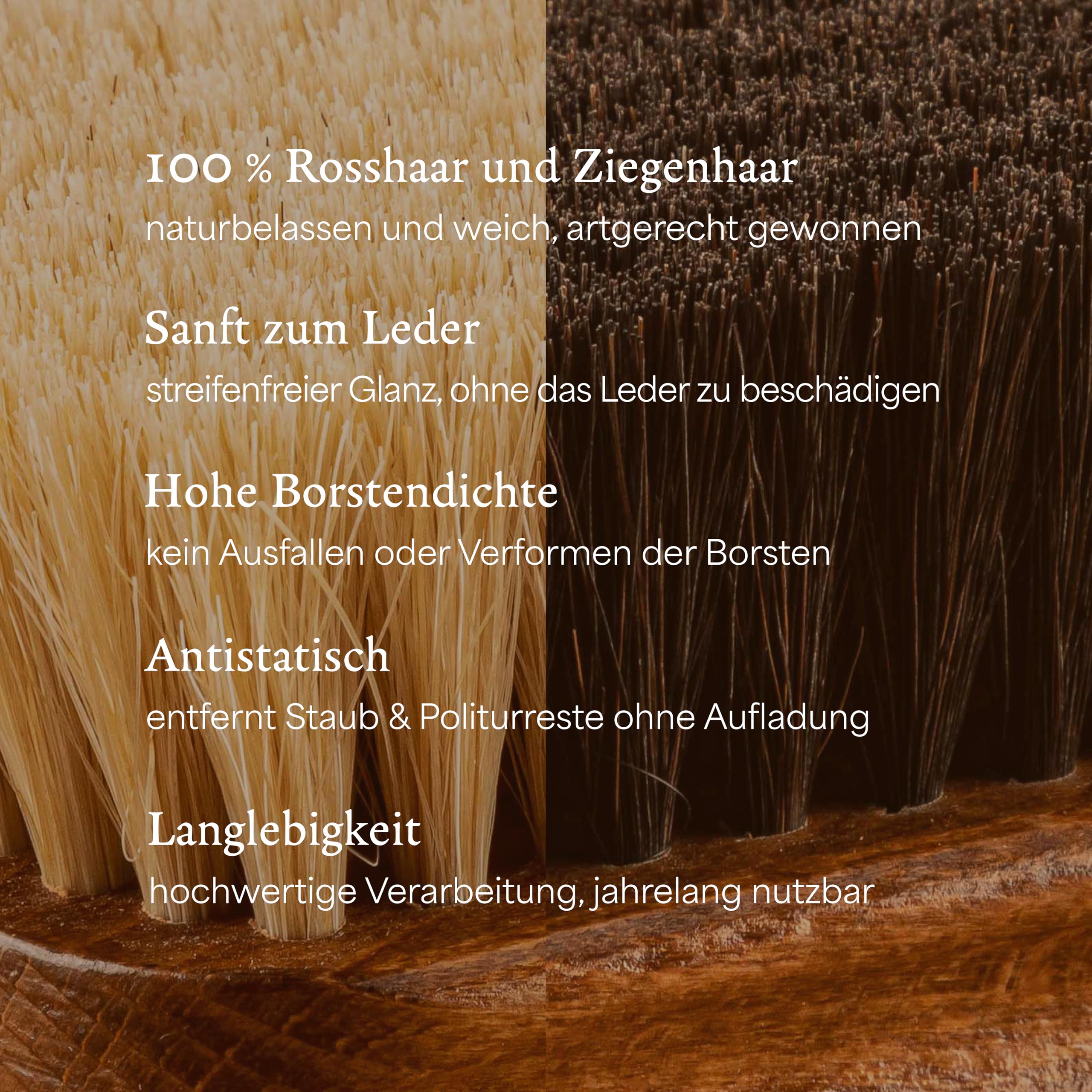 Langer & Messmer 5er Schuhbürsten Set Essential aus Ross- und Ziegenhaar für die professionelle Schuhpflege von Schuhen aus Glattleder - enthält Polierbürsten und Cremebürsten