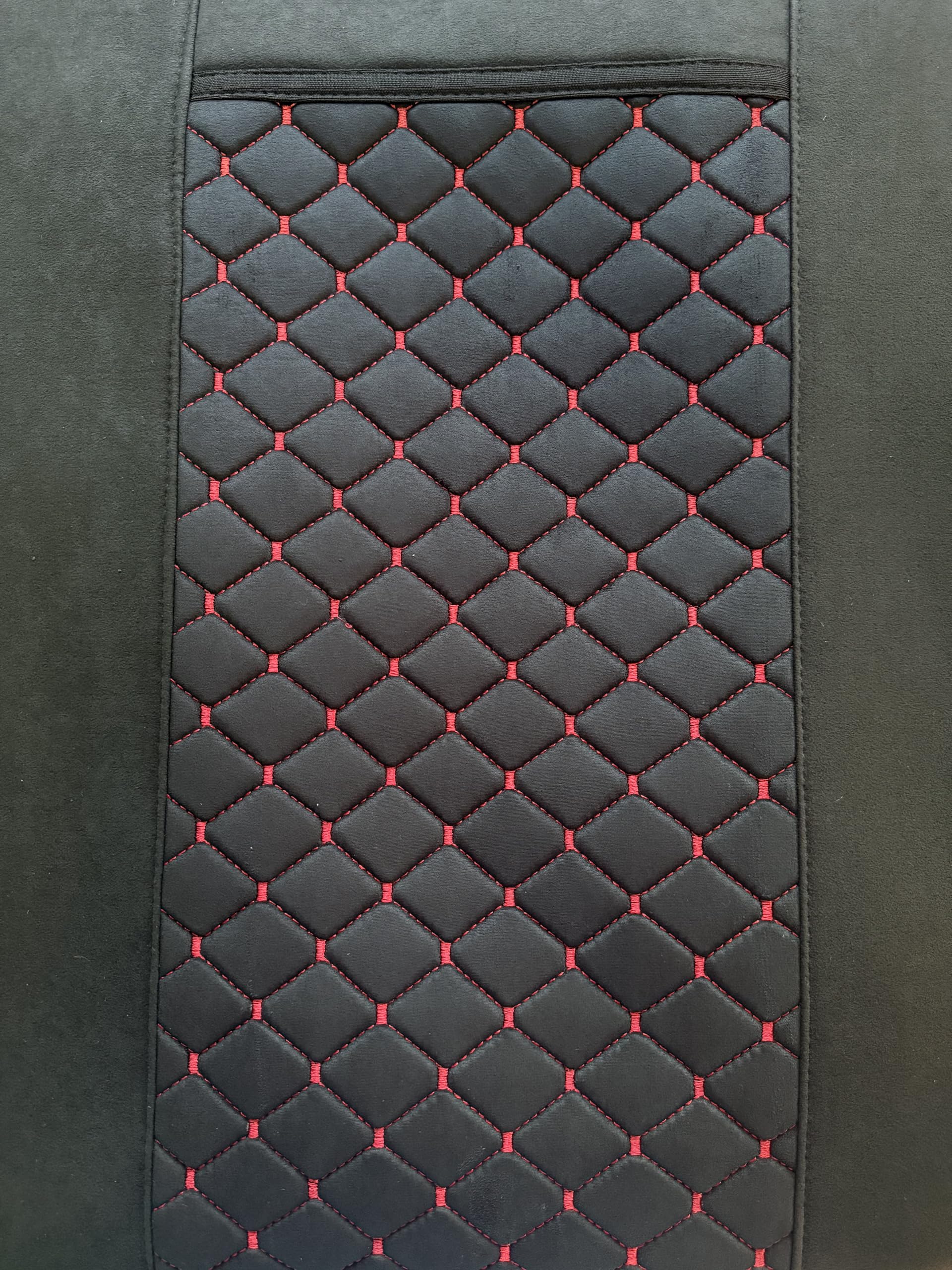 Housses de siège de camion pour MAN TGX TGS TGL TGM TG3 à partir de l'année de construction 2020 Alcantara – Carreaux avec coutures rouges – Housses de protection en cuir synthétique pour conducteur