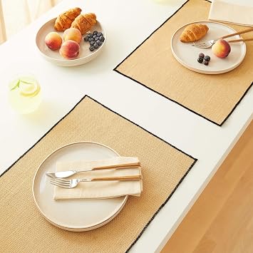 6'lı Siyah Dikiş Detaylı Jüt Amerikan Servis 45 x 35 cm