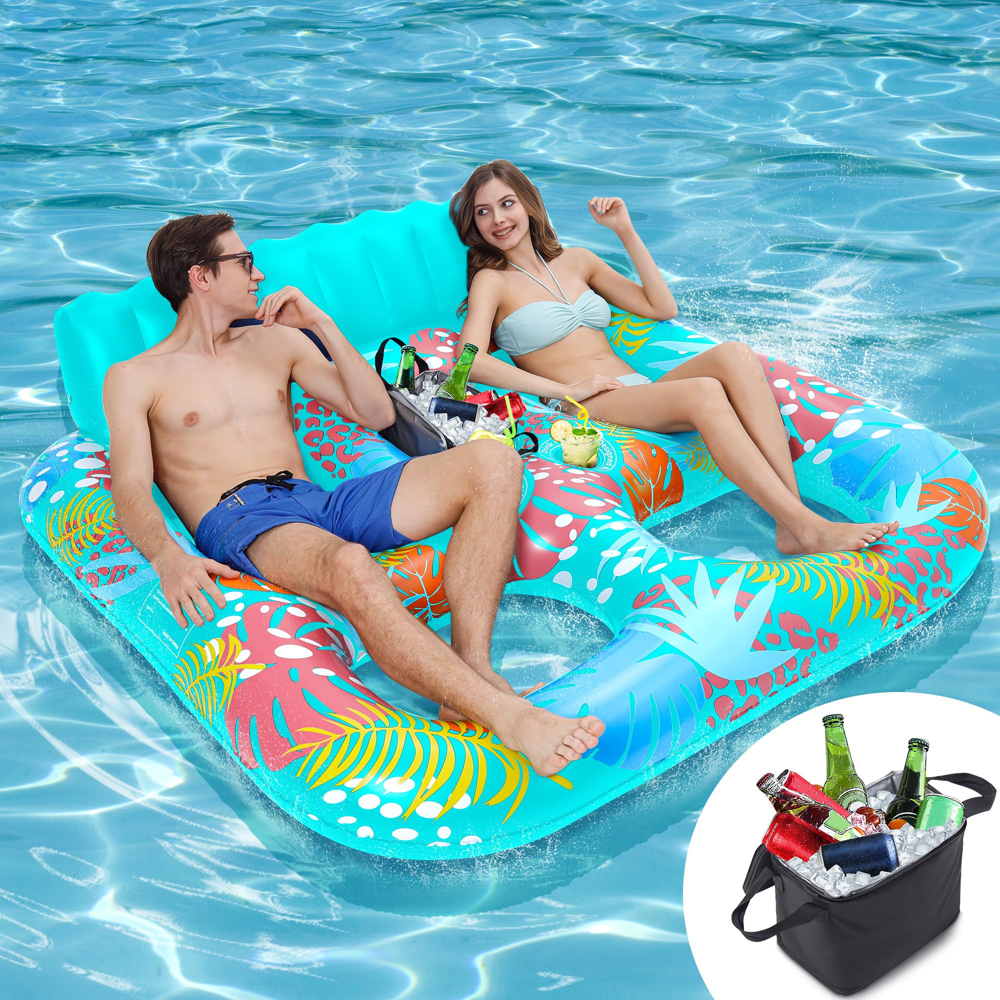 Photo 1 of Pool Floats with Insulated Ice Pack, PUPPYUWILL Double Adults Pool Lounge Chairs, 71"X61" Ultra Size, Multi-Purpose Inflatable Pool Toys