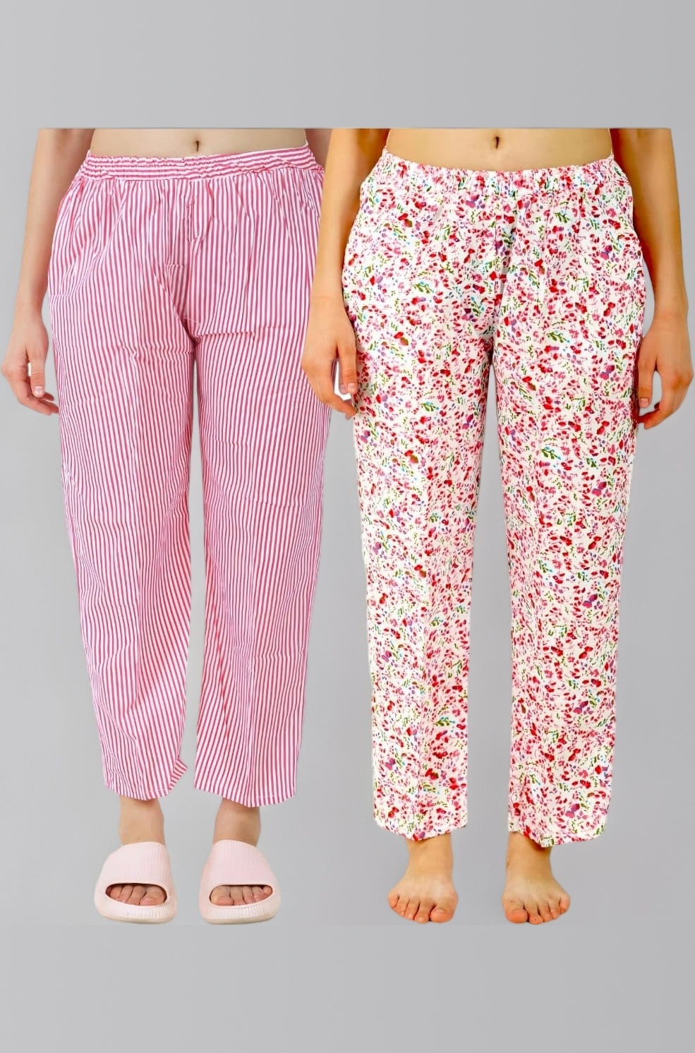 Omney Women's Cotton Floral Printed Pyjama/Track Pant Lower, Free Size Combo of 2