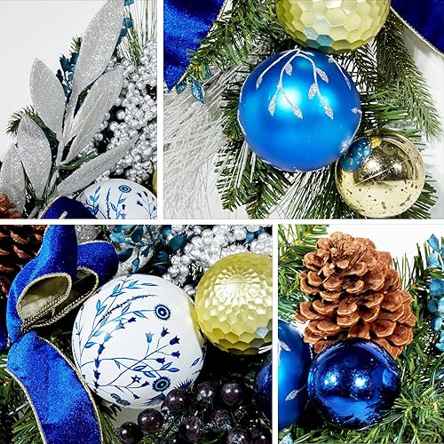 Miniatura 5 de WBHome Guirnalda de Navidad preiluminada de 6 pies72 pulgadas, guirnalda iluminada azul y blanca con 50 luces LED para decoración de Navidad en
