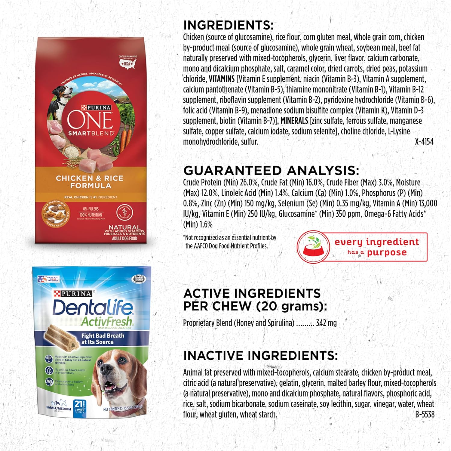 DentaLife Purina Bundle Pack Adult Dry Dog Food and Treats, ONE Chicken and Rice Formula ActivFresh