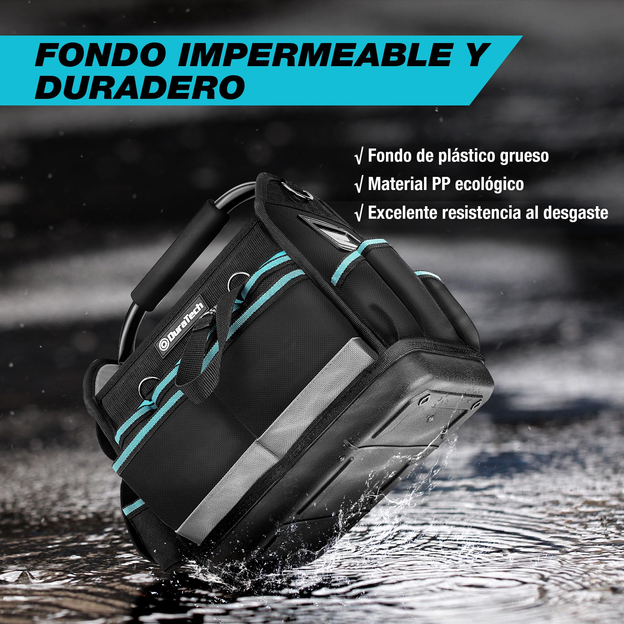 DURATECH Bolsa de Herramientas Duradera de 30,5 cm, Bolsa Portaherramientas con Base Imperable, Bolsa Rígida con Gran Apertura, Poliéster 900D, Asa de Transporte, Correa de Hombro Ajustable