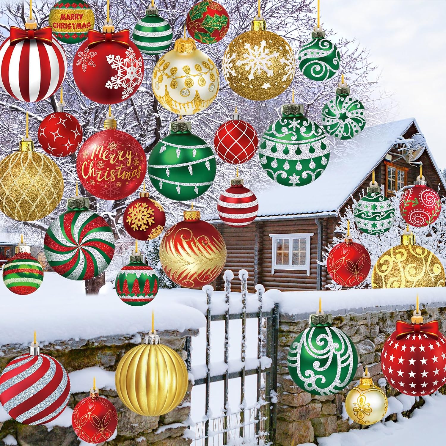 Rtteri 30 Piece Outdoor Christmas Tree Hanging Ornaments